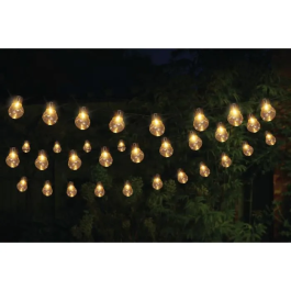 Smart Garden Guirlande Solaire Globulb 40 LED Blanc Chaud 13.7 m, Alimentation Panneau Solaire, Étanchéité IP44, 2 Piles AA, Allumage Automatique