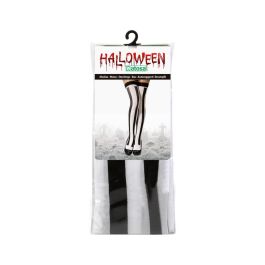 Bas Blanc à Rayures Verticales Noires Style Tim Burton - Accessoire de Déguisement et Costume Gothique ou Rétro