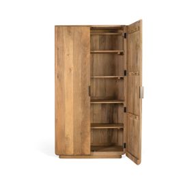 GINER Y COLOMER - Armadio - Armoire en bois de manguier naturel avec 2 portes, étagères amovibles et penderie - Lignes épurées et coins arrondis