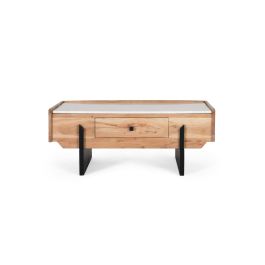 GINER Y COLOMER - Table basse en bois d'acacia massif et marbre blanc avec tiroir traversant et pieds métalliques noirs - Design moderne Precio: 491.988. SKU: B17FNQWRZY