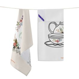 Tissu de cuisine HappyFriday Time To Tea Multicouleur 70 x 50 cm (2 Unités)