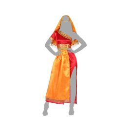 Déguisement Adulte Femme de Style Hindou Orange, Costume 3 Pièces avec Voile et Diadème - Tailles M à L, en Polyester