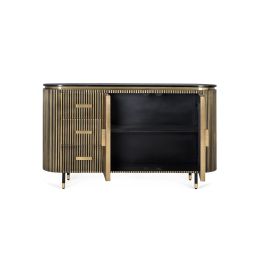 Giner y Colomer Buffet en Bois de Mango et Bronze 150 cm - 3 Tiroirs, 2 Portes avec Poignées en Bronze, Fermeture Magnétique et Glissières Métalliques