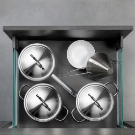 Emuca Tiroir Extérieur Vertex 40kg côtés en verre 178mm de haut, 500mm de profondeur, Acier & Aluminium et Verre, Gris Anthracite