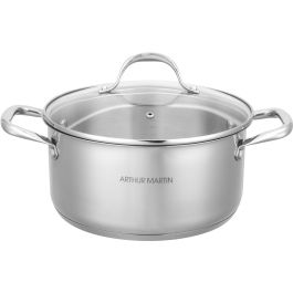 Set de 2 marmites - Tous feux dont induction - ARTHUR MARTIN - AM0155 - Acier inoxydable - Ø 24-28 cm + couvercle en verre - Inox