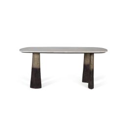 GINER Y COLOMER Table de Salle à Manger Oval en Marbre Beige et Patas en Aluminium avec Finition Vieilli 180 cm