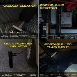 OMP Mécanique OMPS19200001 Kit Portable Multifonction 5 En 1 Démarreur, Compresseur D'Air, Aspirateur, Lampe Torche Et Banque D'Énergie