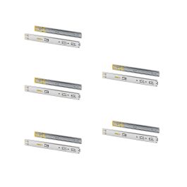 Emuca Lot de 5 jeux de coulisses pour tiroirs, roulement à billes, hauteur 45mm, profondeur 600mm, à sortie totale, avec push, fermeture amortie, zingué