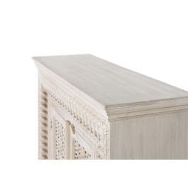 GINER Y COLOMER Buffet en bois de manguier massif sculpté main, finition blanc vieilli, 100x110x40 cm
