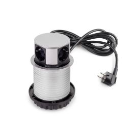 Emuca Multiconnecteur Vertikal Push diamètre 100mm, 3 prises de type Schuko, 1 USB type A, 1 USB type C, Acier et Plastique, Peint en aluminium