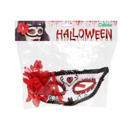 Masque pour Catrina blanc avec rose rouge et détails noirs - Décorations de crâne, pour Fête des Morts, Halloween
