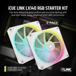 Corsair CO-9051032-WW Kit de deux ventilateurs iCUE LINK LX140 RGB Blanc pour PC