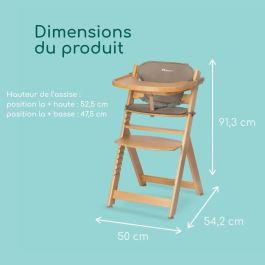 BEBECONFORT TIMBA + coussin Chaise haute bébé, Chaise bois évolutive, de 6 mois a 99 ans, Chaise Bois et coussin beige