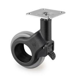 Emuca Lot de 4 roulettes Hole 2 avec plétine de montage, diamètre 60mm, Acier et Plastique, Plastique gris