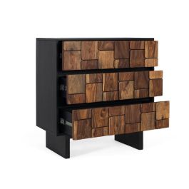 GINER Y COLOMER Commode 3 tiroirs en bois de sheesham et manguier avec système push, design contemporain, finition wengué et noyer, 82x40x85 cm