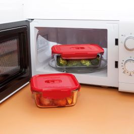 Recipiente Cuadrado Hermético Vidrio Pure Box Rojo Luminarc 16 cm- 122 cL