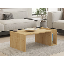 MEMO Table basse en chêne saphir avec plateau relevable et rangement intégré - Dimensions : 86.8 x 32.4 x 50 cm
