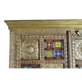 GINER Y COLOMER Dora2 - Armoire 2 portes en acacia style ethnique avec applications d'azulejos et bronze repoussé - 180 x 100 x 45 cm - Couleur cerise