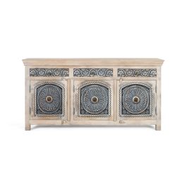 GINER Y COLOMER - Buffet en bois de manguier massif blanc lavé et bleu avec 3 tiroirs et 3 portes - Meuble de rangement artisanal Precio: 1619.988. SKU: B1DVTVVSAX