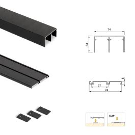 Emuca Kit de quincaillerie pour armoire à 2 portes coulissantes avec fermeture souple Placard 74, Modèle de poignée Sharp, épaisseur 16mm, panneaux non inclus, Peint en Noir