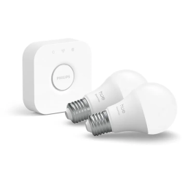 Philips Hue Essential - Kit de démarrage éclairage intelligent - 1 Bridge + 2 Ampoules A60 connectées - Blanc réglable et couleurs - Contrôle vocal et application