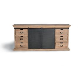 GINER Y COLOMER - Buffet industriel avec 6 tiroirs et 2 portes coulissantes en bois de manguier et métal - Dimensions : 190x85x40 cm - Couleur naturel et gris foncé vieilli