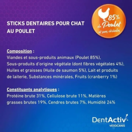 Vetocanis DentActiv 10 Barritas Hygiène Bucale de Poulet pour Chats VET3428170007372