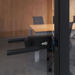 Emuca Serrure pour porte en verre avec cadre en bois, cylindre avec clés, pour porte en verre 8-12mm, acier et aluminium, peint en noir