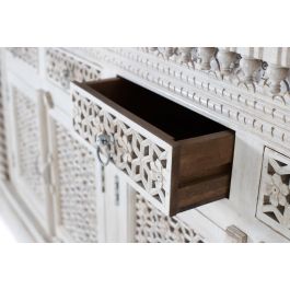 GINER Y COLOMER - Buffet en bois de manguier massif, finition blanc vieilli, 4 portes et 4 tiroirs, 190x100x40 cm