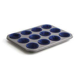 Quid Sweet Grey Plateau pour 12 cupcakes en acier peint gris 36x17x3 cm antiadhésif