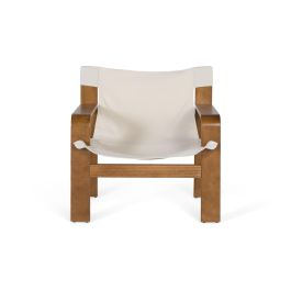 GINER Y COLOMER - Fauteuil contemporain en bois de caoutchouc avec tissu beige - Structure robuste et design naturel - Tissu résistant couleur avellana