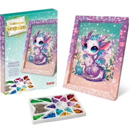 Lansay - Kit Loisir Créatif Collection Sequins Féerique Dragon - Cadre à Décorer avec Sequins et Épingles - À Partir de 6 Ans