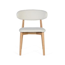 GINER Y COLOMER Lot de 2 Chaises en Bois de Caoutchouc Naturel avec Siège et Dossier Rembourrés en Tissu Bouclé Blanc - Dimensions : Siège 45x38 cm, Dossier 34x55 cm