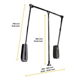 Emuca Penderie rabattable pour armoire Hang mural, 600-830mm, Acier et Plastique, Peint en noir