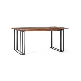 GINER Y COLOMER Table de salle à manger rectangulaire en bois de palissandre marron aux veines naturelles avec pieds en métal noir