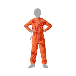 Déguisement Prisonnier Enfant 10-12 Ans, Costume Halloween Orange avec Taches de Sang Réalistes pour Garçon, Polyester
