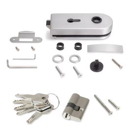 Emuca Serrure pour porte en verre avec cadre en bois, cylindre avec clés, pour porte en verre 8-12mm, acier et aluminium, anodisé mat