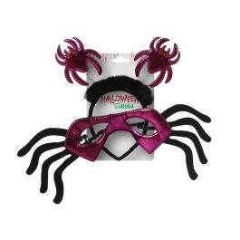 Accessoires de déguisement d'araignée en couleur violette avec masque et diadème pour Halloween