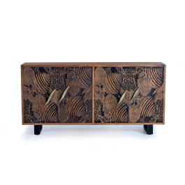 GINER Y COLOMER Buffet en bois d'acacia naturel avec détails noirs et pieds métal - 190 cm