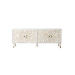 GINER Y COLOMER - Buffet TV 4 portes en bois de manguier blanchi, sculptures à la main, pieds avec anneau de bronze - 170x66x40 cm Precio: 899.988. SKU: B12MN45NNM