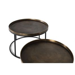 GINER Y COLOMER - Lot de 2 tables basses design en métal noir avec plateau aluminium finition bronze, pieds antidérapants, dimensions 75 et 65 cm de diamètre