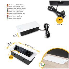 Emuca Multiconnecteur Atom 26 Lite pour bureau, 225x111mm, Peint en blanc, Zamak et Acier et Plastique.