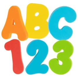 Nuby - Set de lettres et chiffres en mousse pour le bain - Jouet éducatif interactif et adhésif - Apprentissage des formes et couleurs - Enfant dès 12 mois - Multicolore
