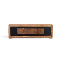 GINER Y COLOMER - Meuble TV 3 portes en bois de manguier massif - Structure couleur naturel et portes noires - Design contemporain Precio: 1043.988. SKU: B1H72ZT957