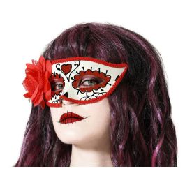 Antifaz blanc à détails rouges et fleur latérale pour déguisement de Catrina - Masque mexicain inspiré du Jour des Morts Precio: 10.5. SKU: B1EGNNSAEA