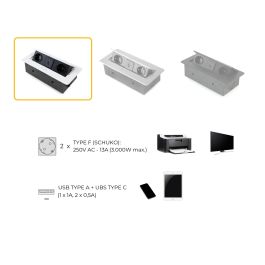 Emuca Multiconnecteur Atom 26 Lite pour bureau, 225x111mm, Peint en blanc, Zamak et Acier et Plastique.