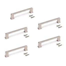 Emuca Lot de 5 poignées pour meubles Tanger, L147.5mm, entraxe 128mm, Zamak, Nickel satiné