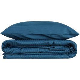 Parure de lit 1 place satin imprimé rayures bleu - Housse de couette 140 x 200 cm + 2 taies d'oreiller 60 x 60 cm
