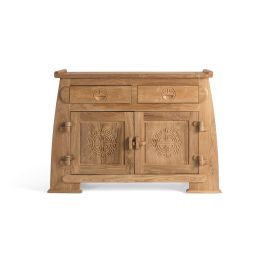 GINER Y COLOMER - Buffet en bois de teca massif style oriental avec 2 tiroirs et 2 portes sculptées, finition naturelle rustique - Dimensions L110 x P41 x H77 cm Precio: 629.9964. SKU: B1GKYYZVPX