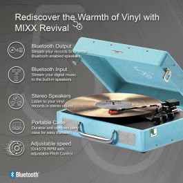 Mixx Audio AAALT65870 Platine Vinyle Revival 55, 3 Vitesses, Bluetooth, Sortie RCA, Haut-parleurs Stéréo Intégrés, Bleu